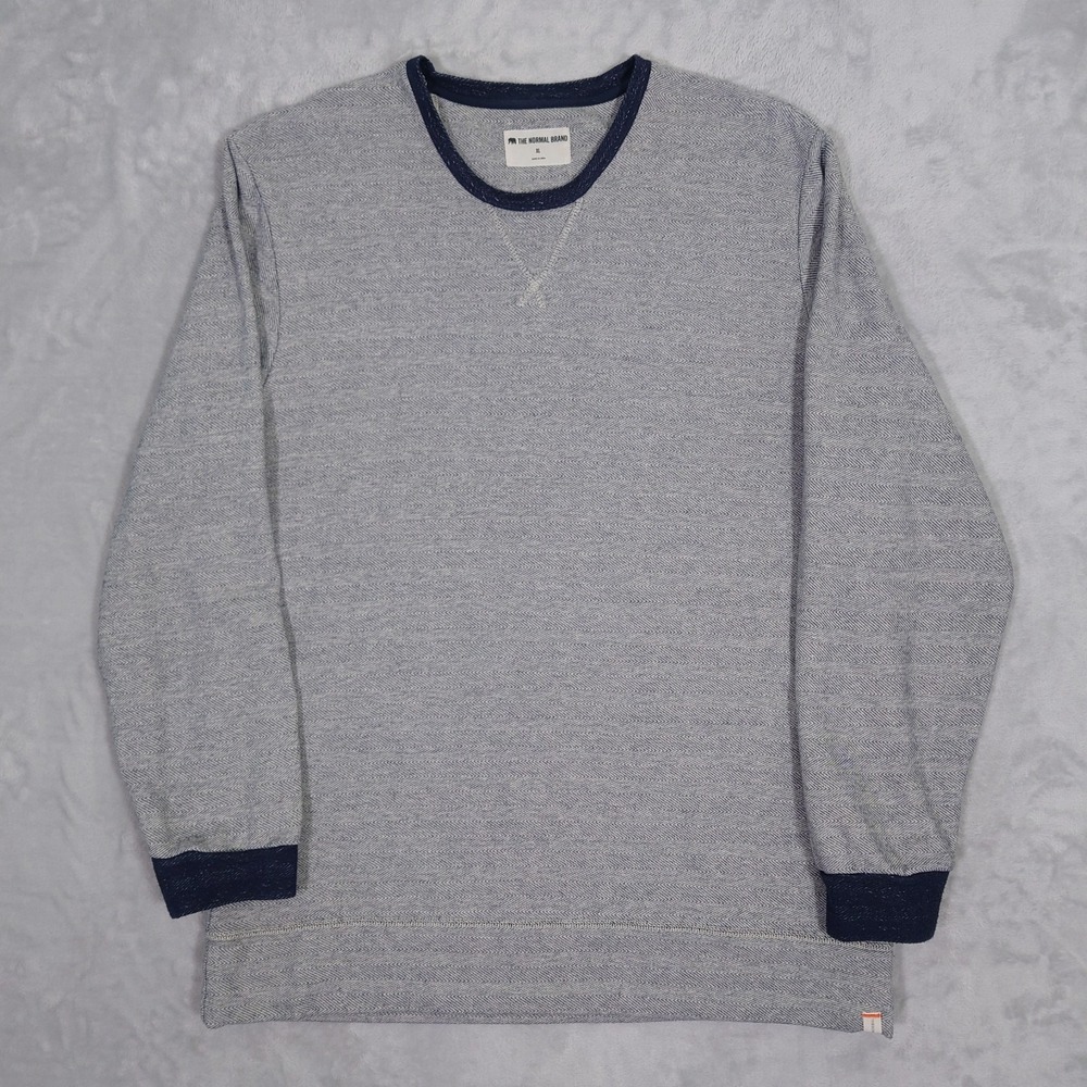The Normal Brand Herringbone Knit Sweatshirt Mens XL Gray Crewneck 100% Cotton